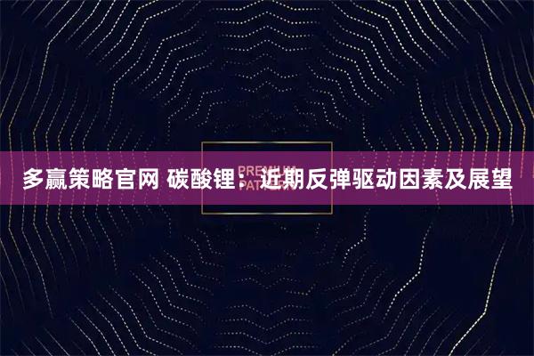 多赢策略官网 碳酸锂：近期反弹驱动因素及展望