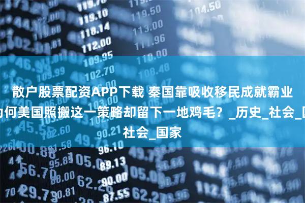 散户股票配资APP下载 秦国靠吸收移民成就霸业，为何美国照搬这一策略却留下一地鸡毛？_历史_社会_国家